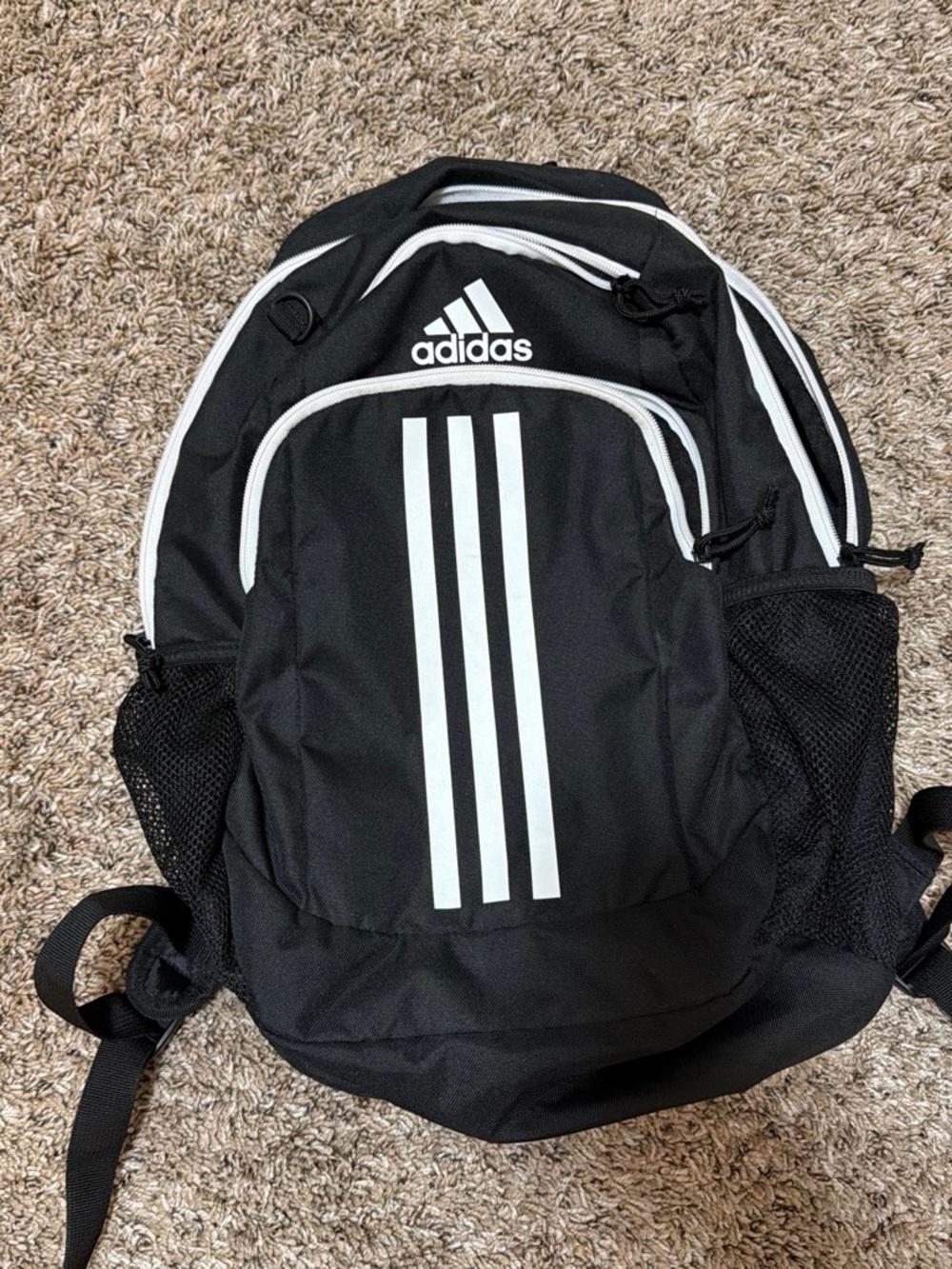 Adidas Men's Black Backpack with White Stripes